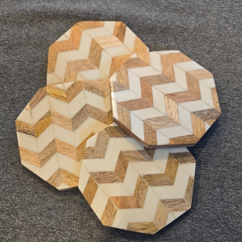Geometric Wood and Cream Coasters